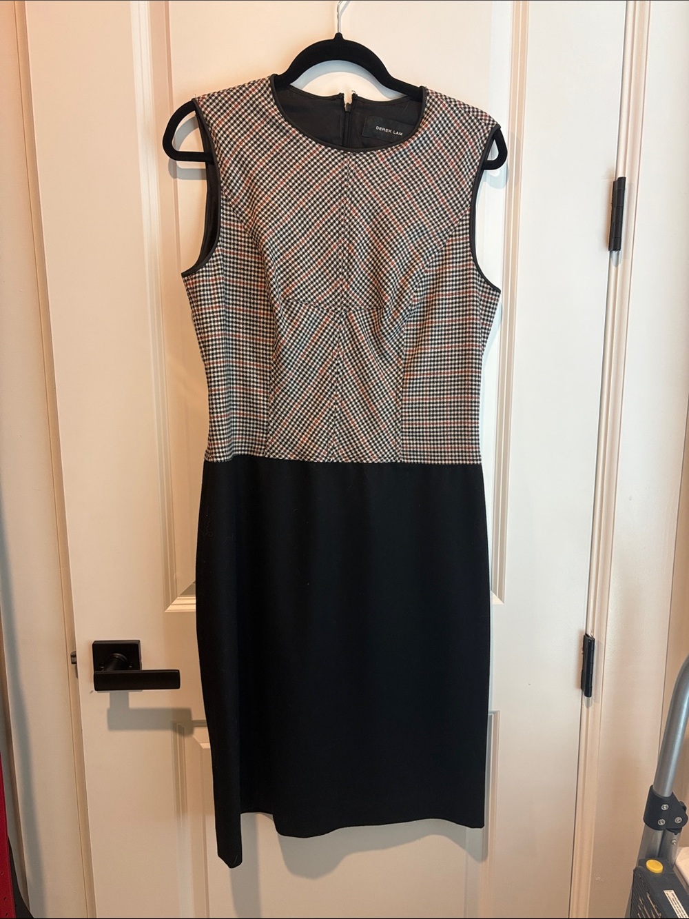 Derek Lam Black and White Houndstooth Midi Sheath Dress with Black Skirt